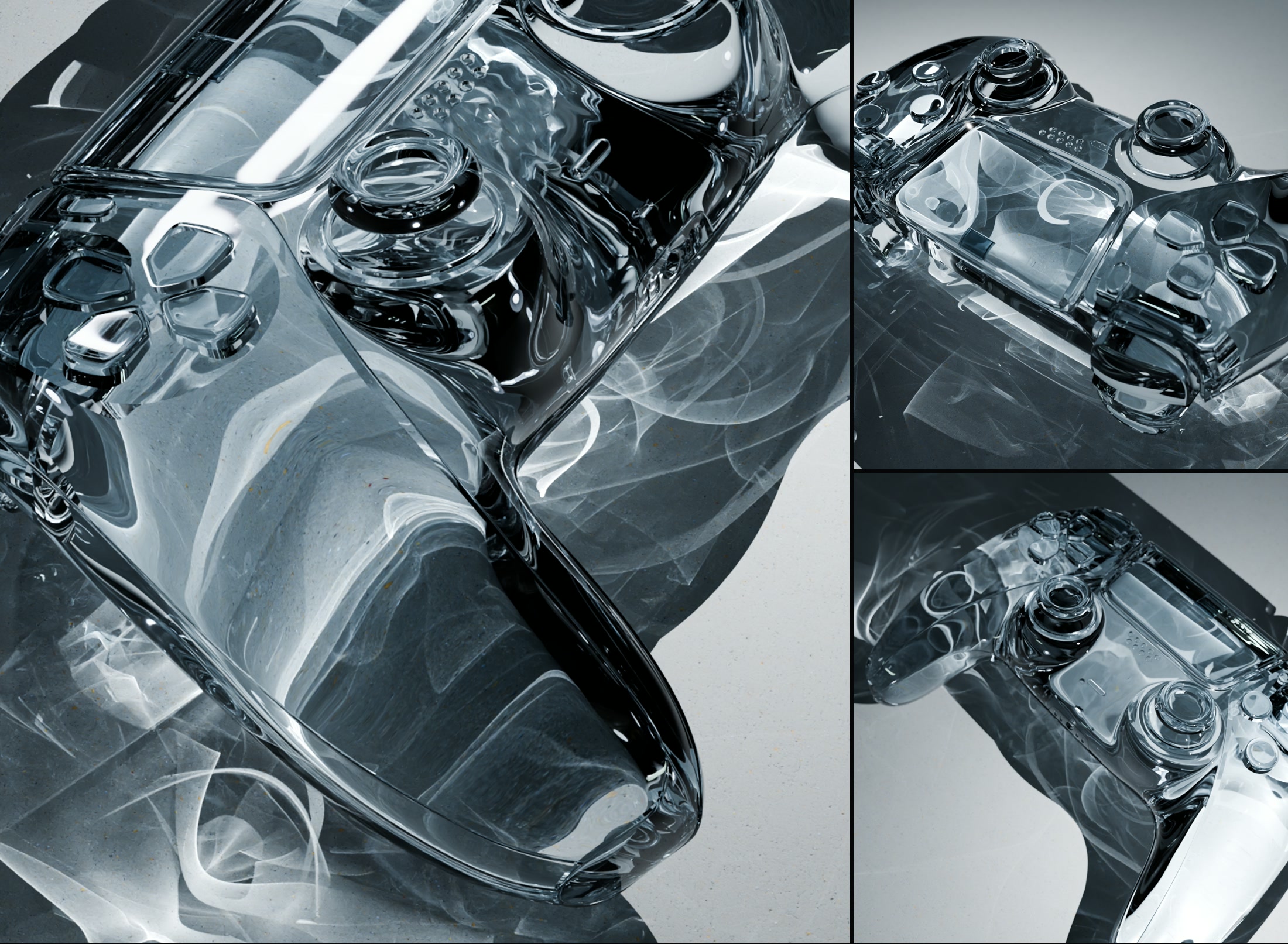 Glass controller rendered with photon caustics